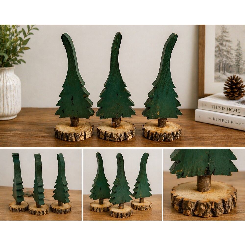 Rustic Wood Christmas Tree Decor Set 3 Farmhouse Hand Crafted Holiday Festive